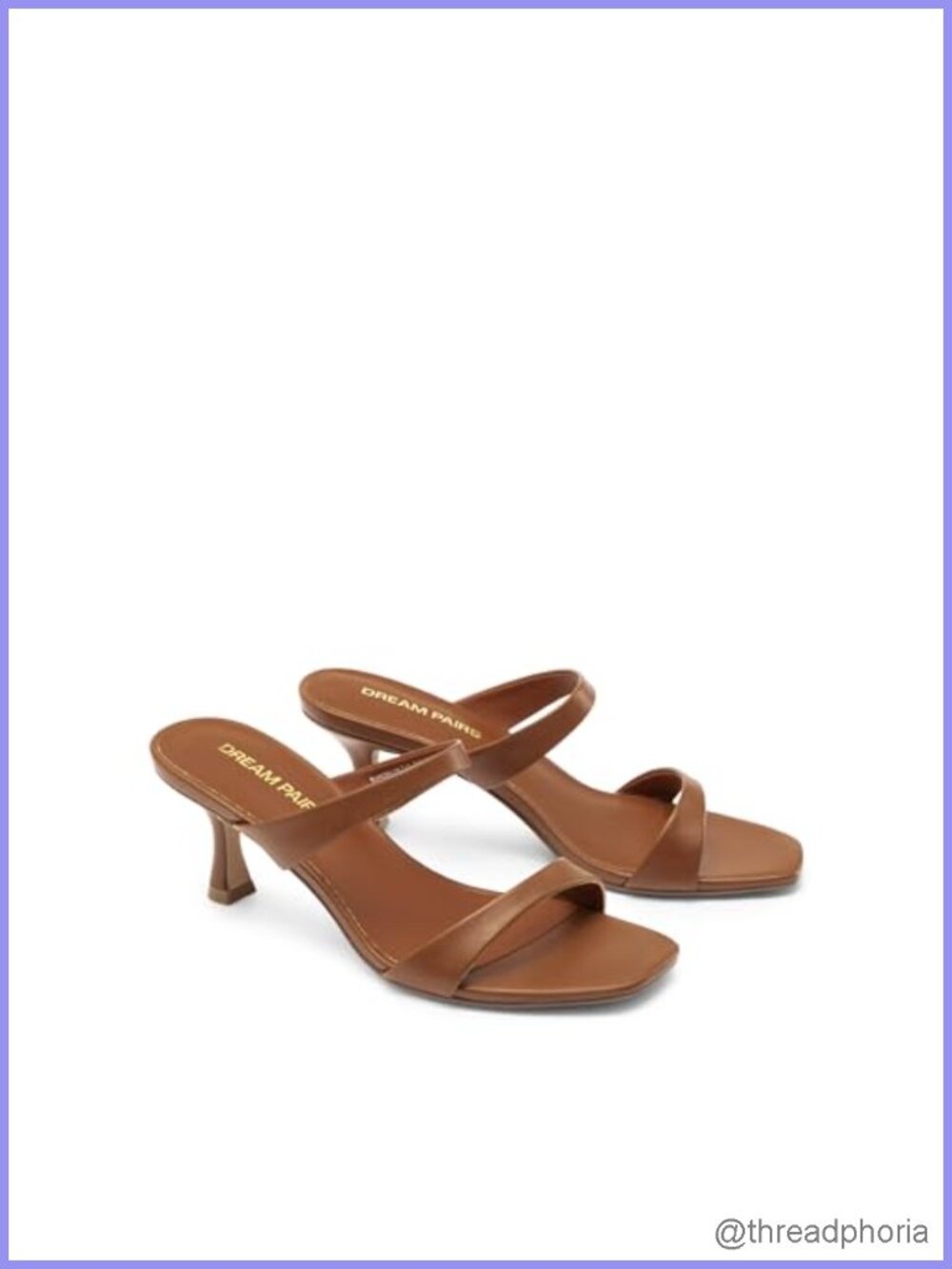 Women's Two Strap Kitten Heel Sandals Square Toe Slip On Dress Shoes